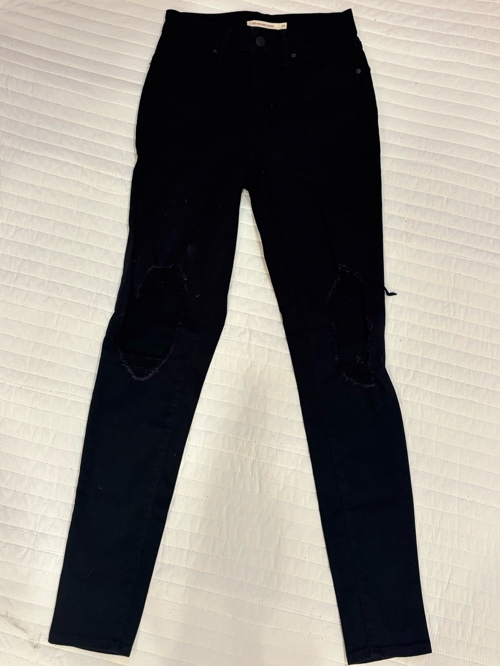 Levi's 721 High Rise Skinny Jeans Black Distressed Denim Women's 25
